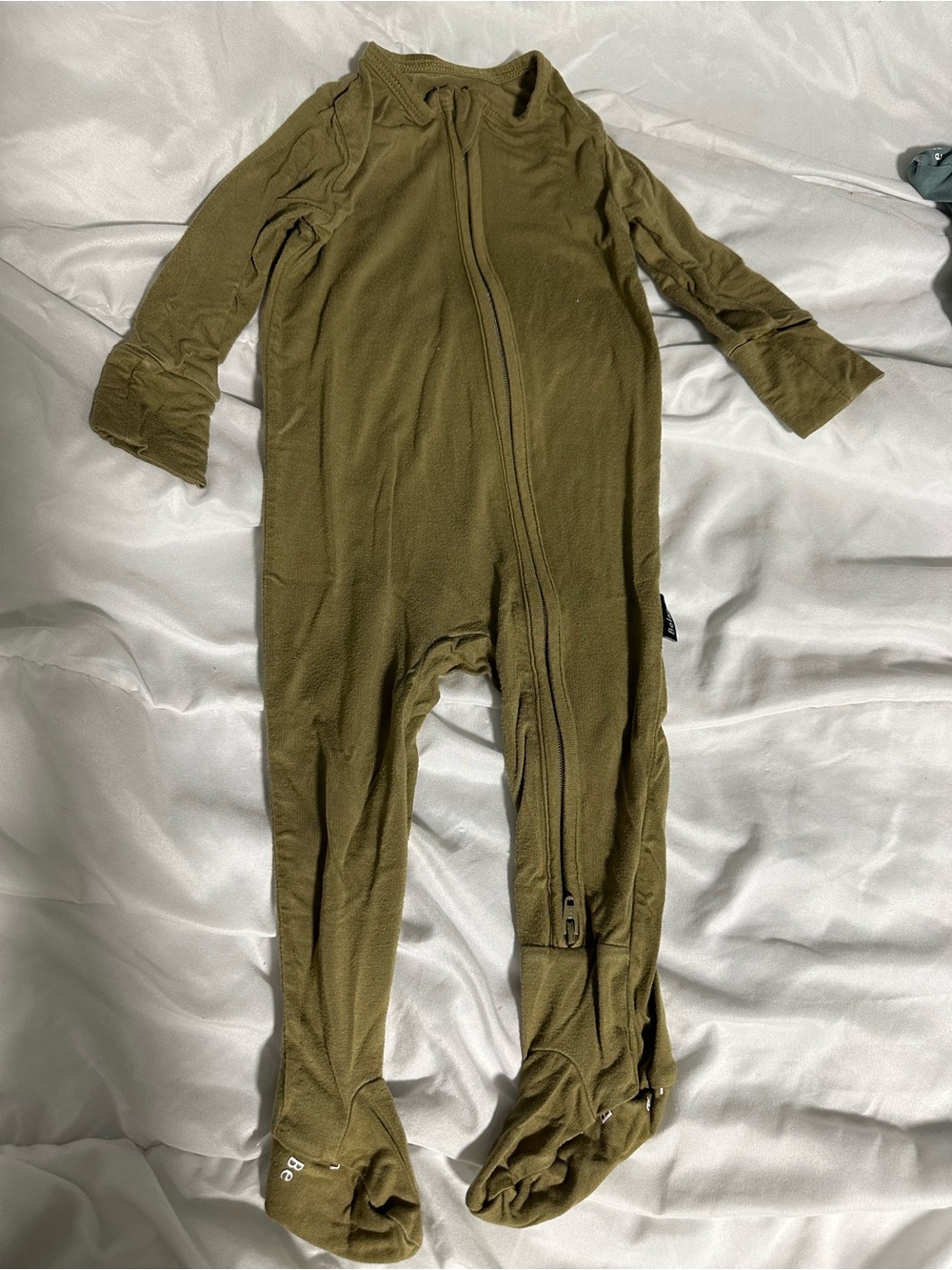 Belan. J Olive Green Bamboo Footed Zip One-Piece